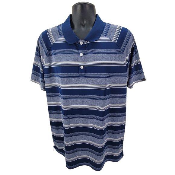 OAKLEY Polo Shirt Men's Large Blue Stripe Short Sleeve Reg. Fit Performance Golf - Picture 2 of 7